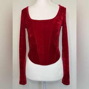 Eloise Red Velvet Corset Top XS Whimsigoth Long Sleeve Valentine Vamp Romantic